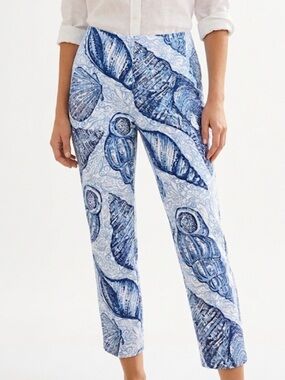 Lilly Pulitzer Blue Seashell Print Ankle Pants Nautical Coastal 4 (Waist 31)
U